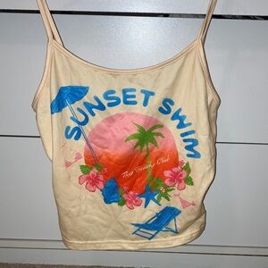 SHEIN Cream Tank Top with Sunset Graphic